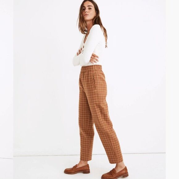 Madewell Brown Wide Legged Checkered Flannels Pants Pockets - Gently Used - Picture 1 of 14